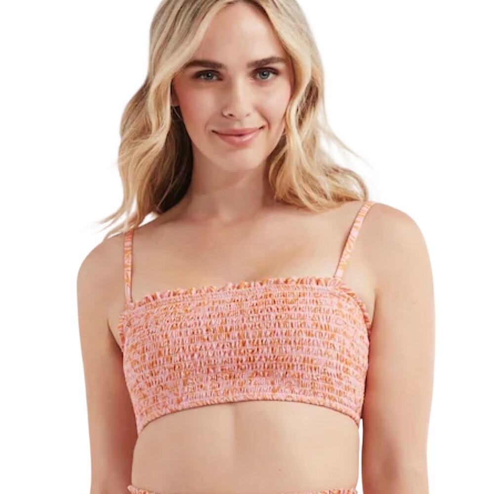 Hermoza NWT Hanna Medley Smocked Ruffle Trim Bikini Top Size 12 Removable Straps